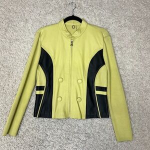 One Girl Who Leather Knit Combo Jacket Womens Large Green Zip Moto Mixed Media